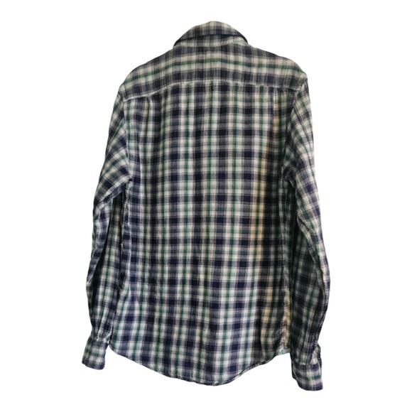 REISS 1971 Vinci Mens Plaid Flannel Shirt Size Med Blue Green Patch Pockets - Picture 10 of 10